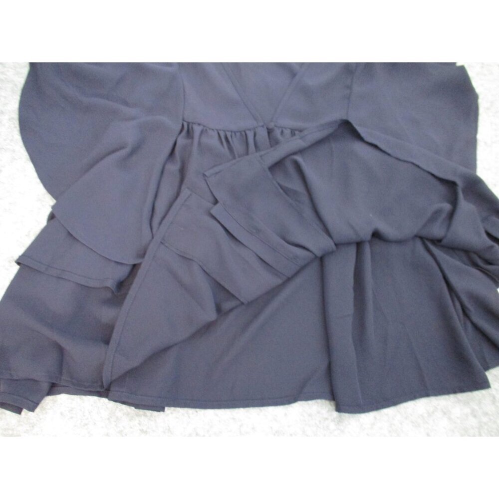 Express Button Front Sheer Sleeveless Navy Blue Blouse Womens L Ruffled - Picture 11 of 14